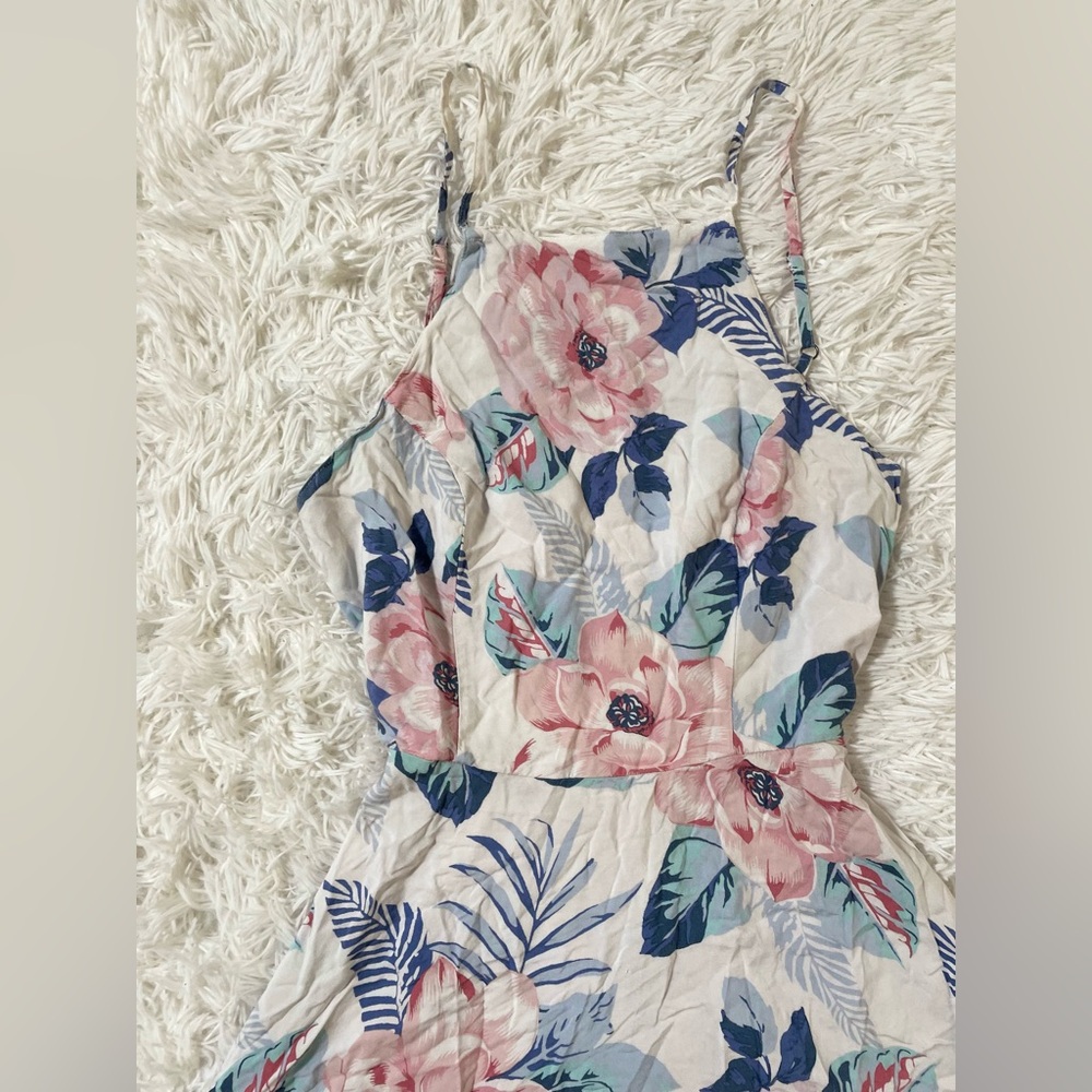 Hollister Y2K Resort Vacation Beach Preppy Corset Back Tropical Floral Dress M - Picture 2 of 8